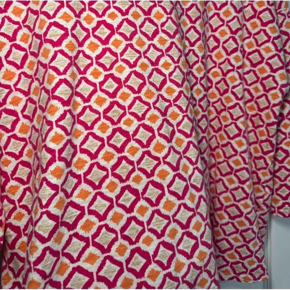 Chico's Pink Orange Geometric 3/4 Sleeve Top shirt Cotton Blend Pullover Size 2 - Picture 2 of 5